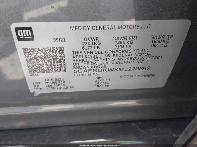 5GAERBKWXMJ220692 Buick lfy - spark ignited direct injection, atss, gen1