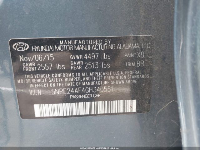 2016 HYUNDAI SONATA 5NPE24AF4GH340551 Photo 8