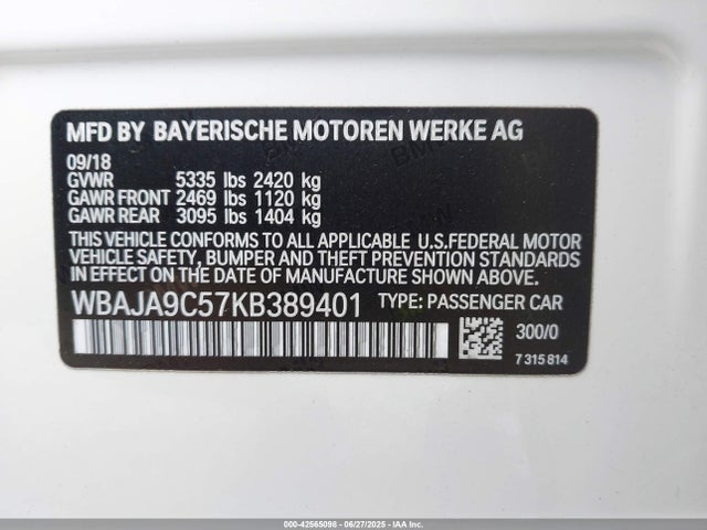 WBAJA9C57KB389401 BMW 530e