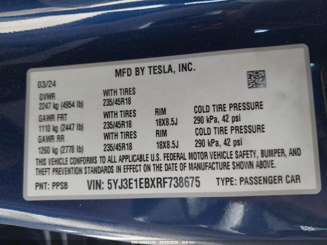 2024 TESLA MODEL 3 5YJ3E1EBXRF738675 Photo 8