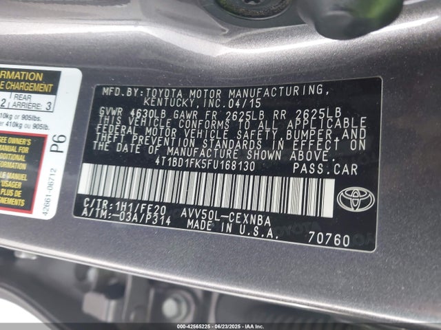 Toyota 2ar-fxe+2jm 2015 4T1BD1FK5FU168130 Image 9