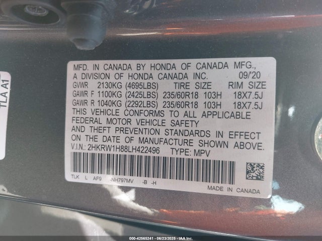 2HKRW1H88LH422496 Honda l15be