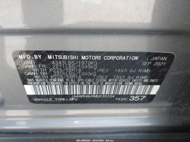 2021 MITSUBISHI OUTLANDER SPORT JA4ARUAUXMU035334 Photo 8