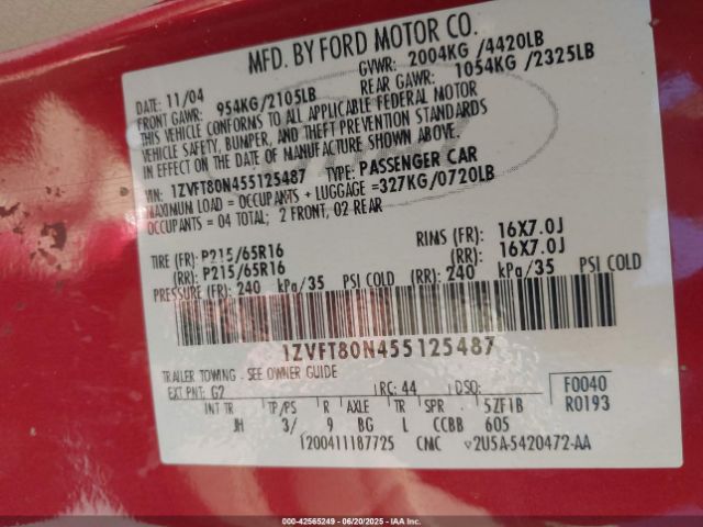 2005 FORD MUSTANG 1ZVFT80N455125487 Photo 8