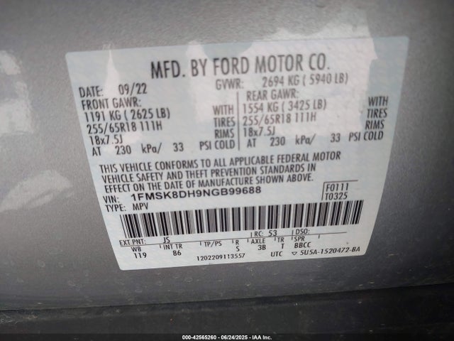 1FMSK8DH9NGB99688 Ford ecoboost