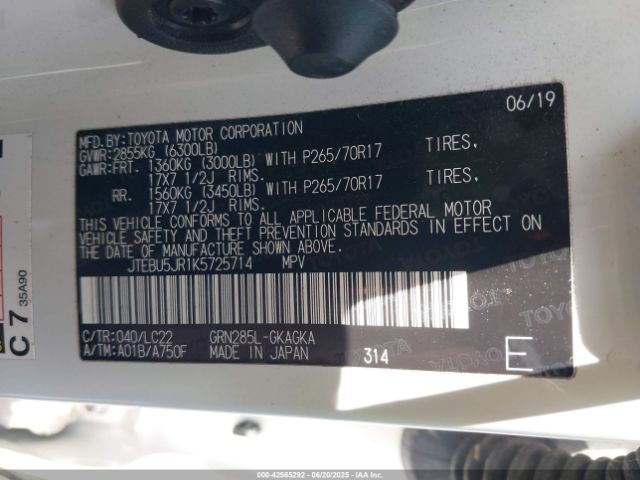 2019 TOYOTA 4RUNNER JTEBU5JR1K5725714 Photo 8