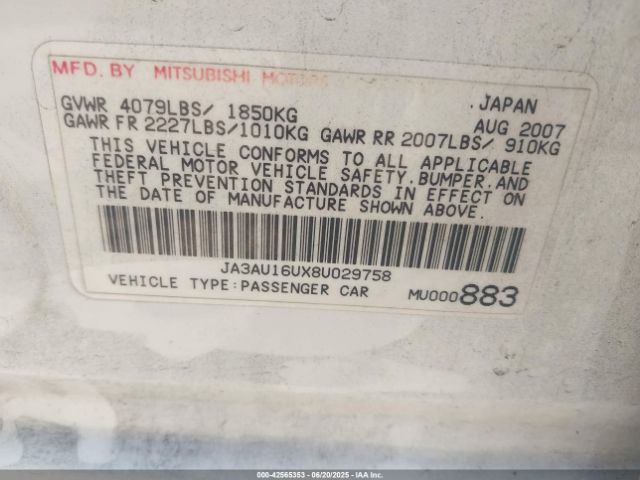 2008 MITSUBISHI LANCER JA3AU16UX8U029758 Photo 8