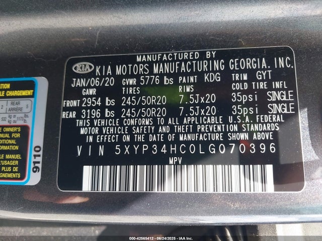 5XYP34HC0LG070396 KIA gdi lambda-ii