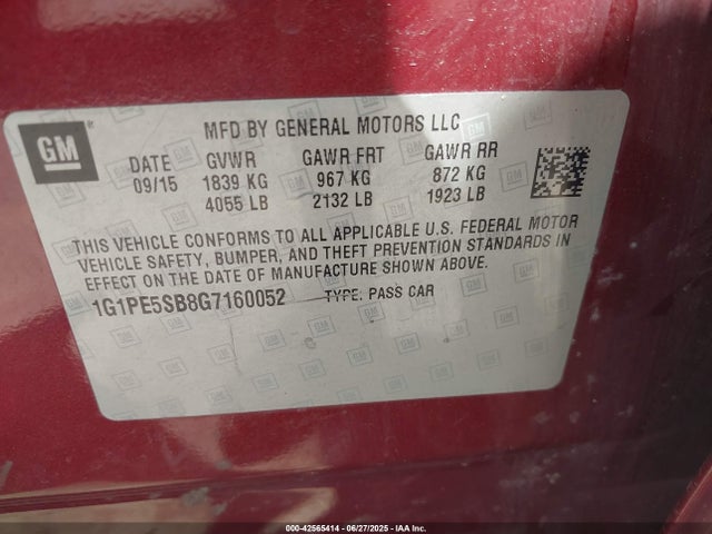 1G1PE5SB8G7160052 Chevrolet luv - vvt, alum, e85 max