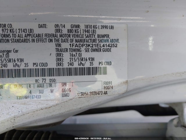 1FADP3K21EL414252 Ford 2014