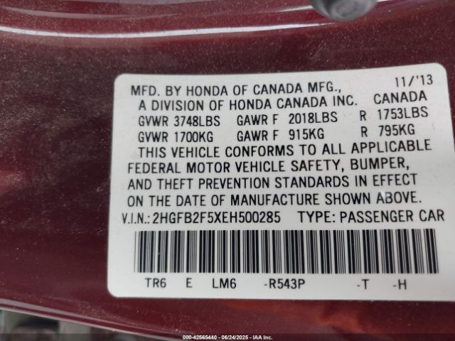 2HGFB2F5XEH500285 Honda r18z1