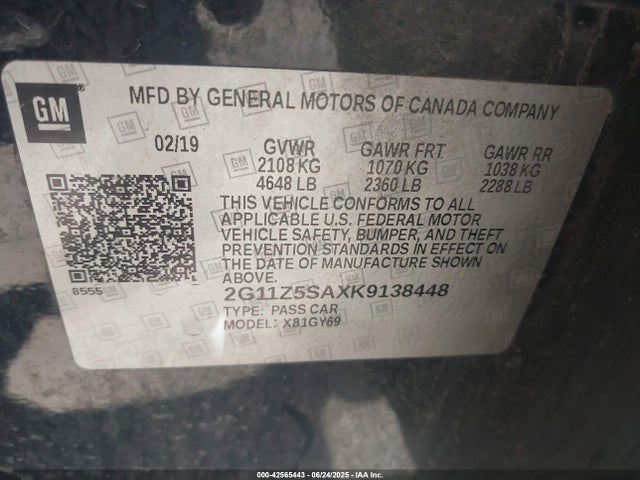 2G11Z5SAXK9138448 Chevrolet lcv - spark ignited direct injection, dcvcp, variable valve timing, e85 max, e0-e100, alum