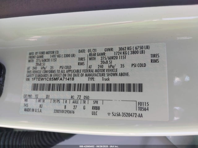 Ford gtdi 2021 1FTEW1C85MFA71418 Image 9