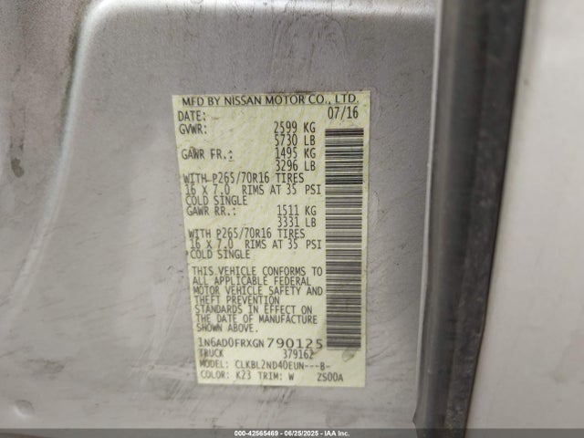 1N6AD0FRXGN790125 Nissan 2016