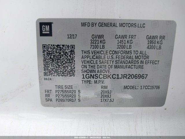 1GNSCBKC1JR206967 Chevrolet l83 - spark ignited direct injection, variable valve timing, afm, e85 max, alum