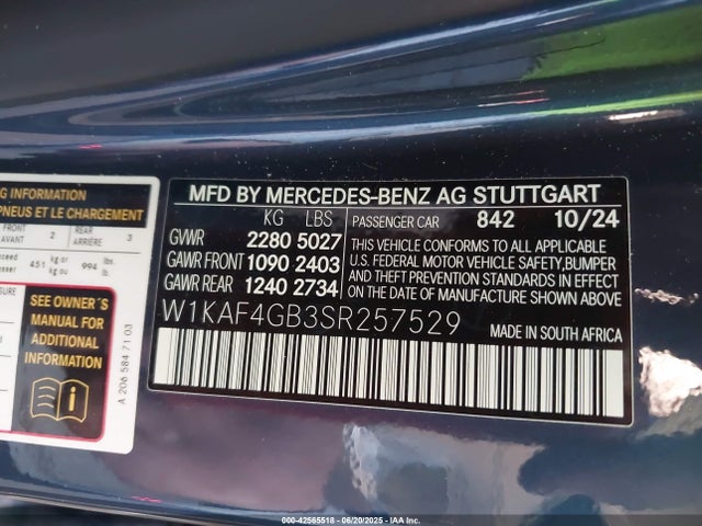 W1KAF4GB3SR257529 Mercedes-Benz m254
