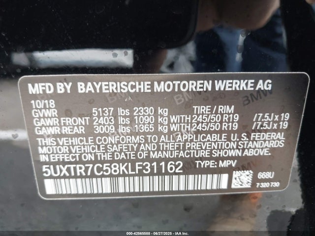 5UXTR7C58KLF31162 BMW 2019