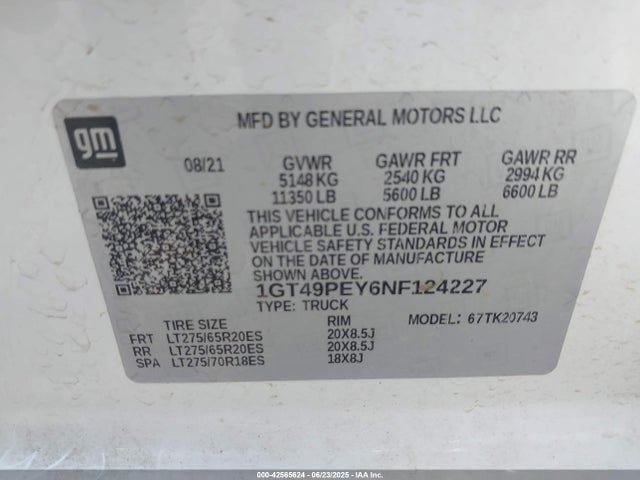 1GT49PEY6NF124227 GMC l5p
