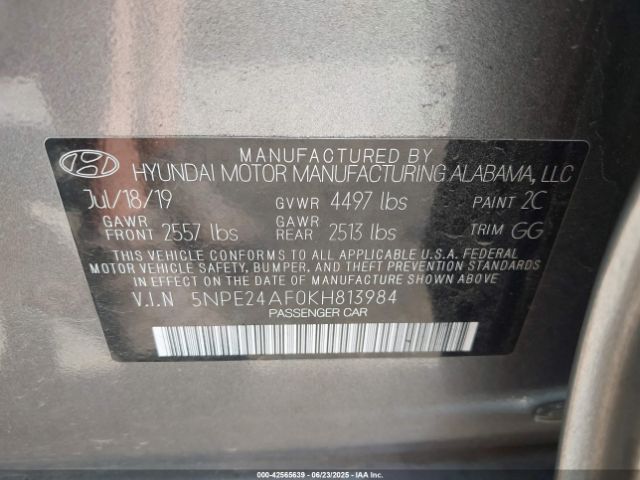 5NPE24AF0KH813984 Hyundai gdi theta-ii