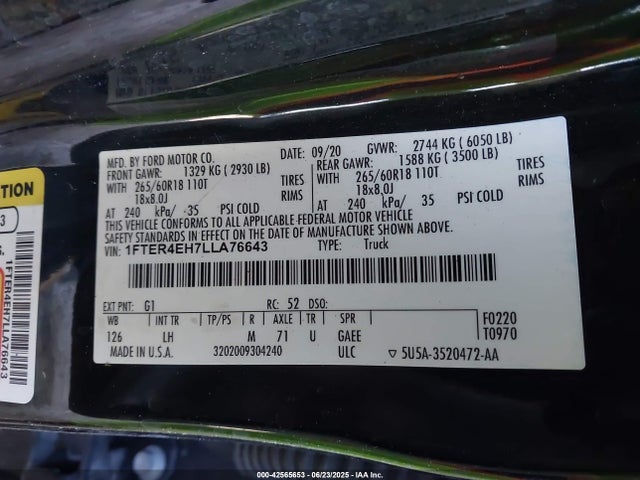 Ford Ranger 2020 1FTER4EH7LLA76643 Image 9