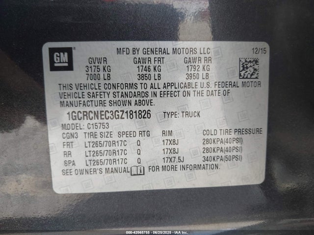 1GCRCNEC3GZ181826 Chevrolet l83 - sidi, vvt, afm, e85 max, aluminum