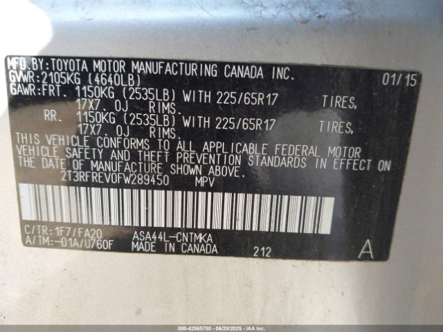 2T3RFREV0FW289450 Toyota 2ar-fe