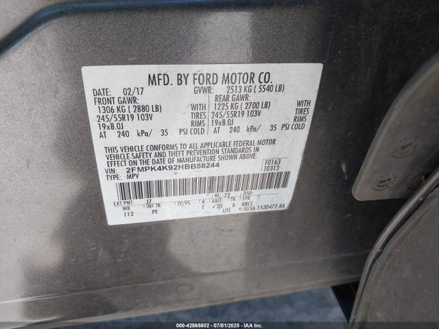 Ford 2.0l gtdi 2017 2FMPK4K92HBB58244 Image 9