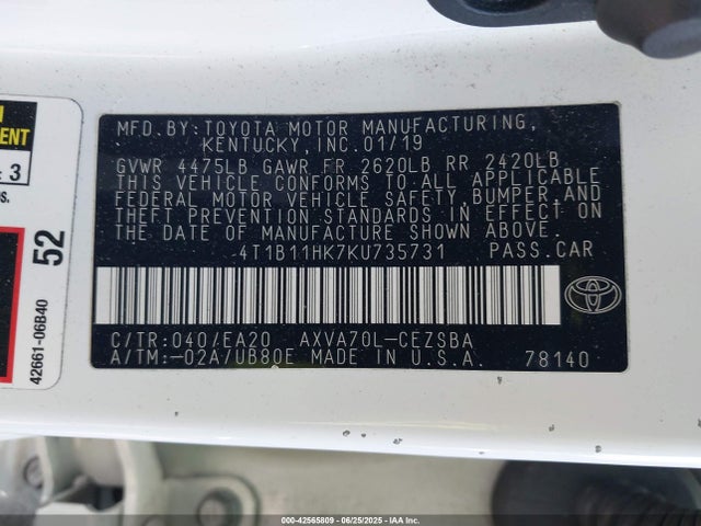 4T1B11HK7KU735731 Toyota a25a-fks
