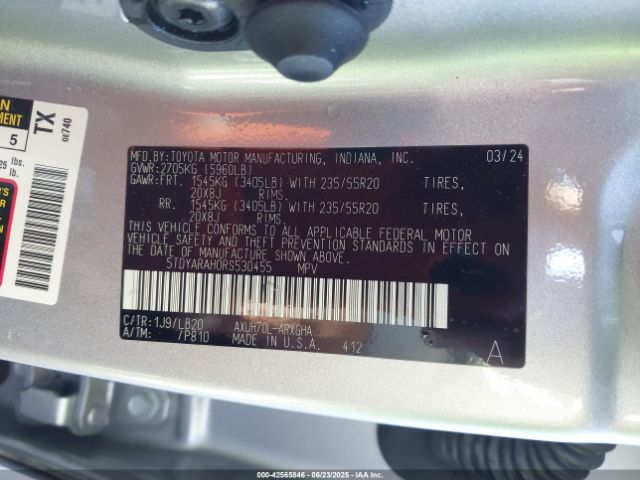 2024 TOYOTA HIGHLANDER HYBRID 5TDYARAH0RS530455 Photo 8