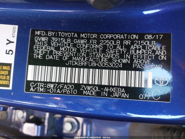 JTDKBRFU8H3053024 Toyota 2zr-fxe,1nm