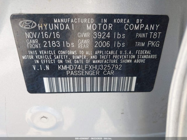 KMHD74LFXHU325792 Hyundai Elantra