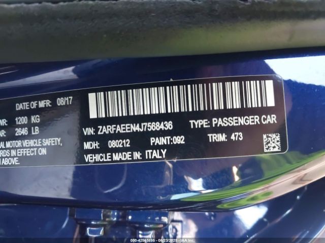 2018 ALFA ROMEO GIULIA ZARFAEEN4J7568436 Photo 8