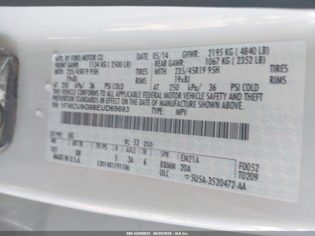 Ford 2014 2014 1FMCU9G98EUD65693 Image 9