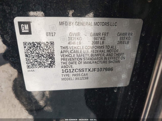 Chevrolet lfv - direct injection, variable valve timing, gen 1 2018 1G1ZC5STXJF107986 Image 9