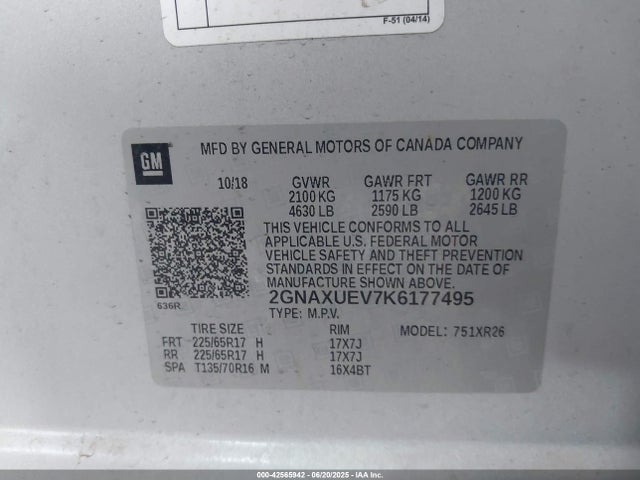 2GNAXUEV7K6177495 Chevrolet lyx - direct injection, vvt, fgt, turbo, alum, gen1