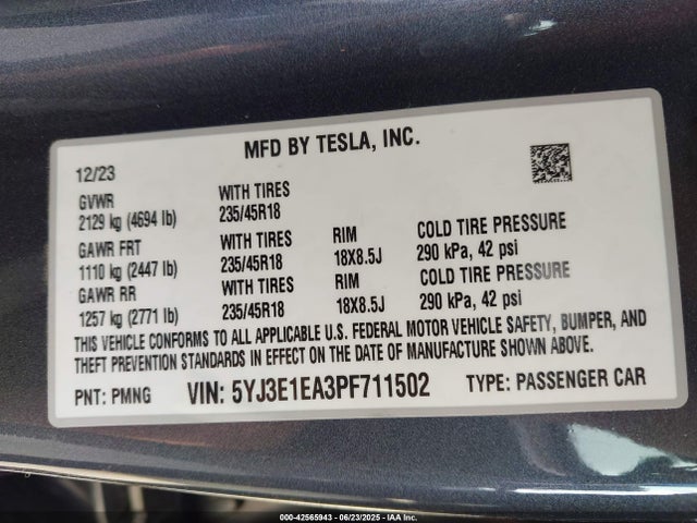 Tesla 2023 2023 5YJ3E1EA3PF711502 Image 9