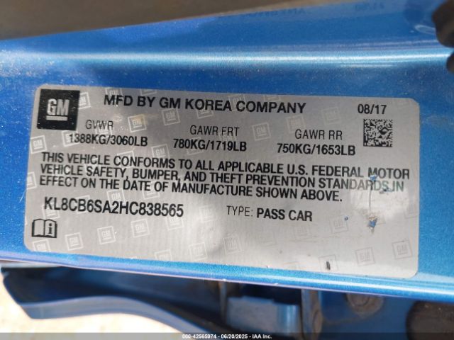 KL8CB6SA2HC838565 Chevrolet lv7 - mfi, variable valve timing, alum, gen 1 var 1
