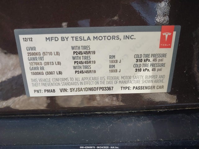 2013 TESLA MODEL S 5YJSA1DN6DFP03367 Photo 8