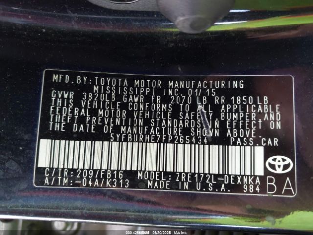 5YFBURHE7FP265434 Toyota 2zr-fe
