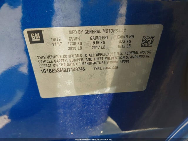 1G1BE5SM9J7149743 Chevrolet le2 -di: direct injection, vvt: variable valve timing, gen, alum