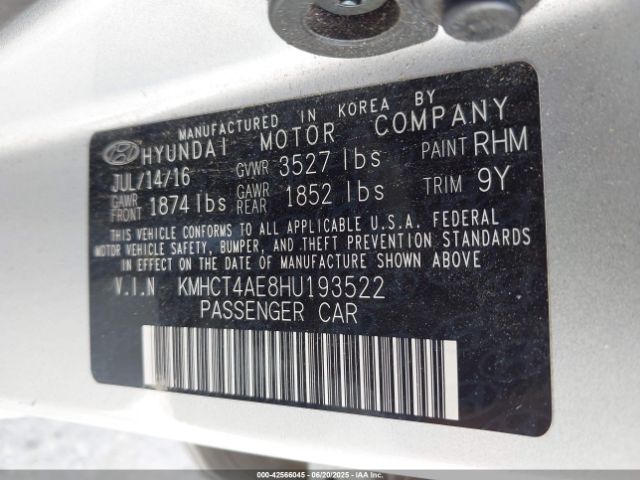 KMHCT4AE8HU193522 Hyundai Accent