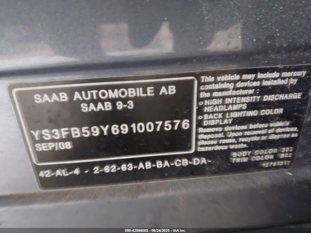 2009 SAAB 9-3 YS3FB59Y691007576 Photo 8