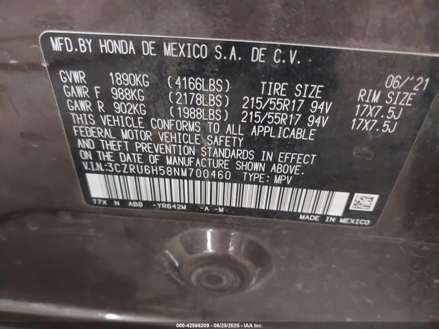 3CZRU6H58NM700460 Honda r18z9