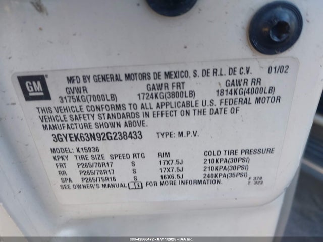 2002 CADILLAC ESCALADE EXT 3GYEK63N92G238433 Photo 8