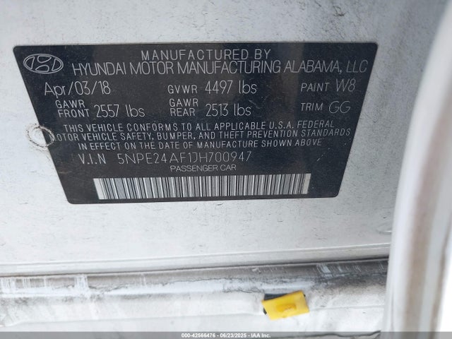 5NPE24AF1JH700947 Hyundai gdi theta-ii