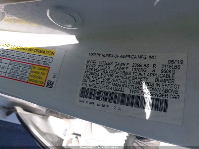 2019 HONDA ACCORD 1HGCV1F37KA130085 Photo 8