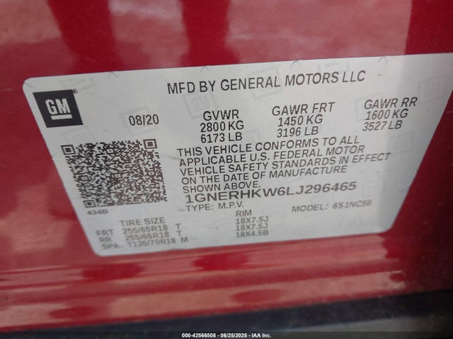 1GNERHKW6LJ296465 Chevrolet lfy - spark ignited direct injection, atss, gen 1
