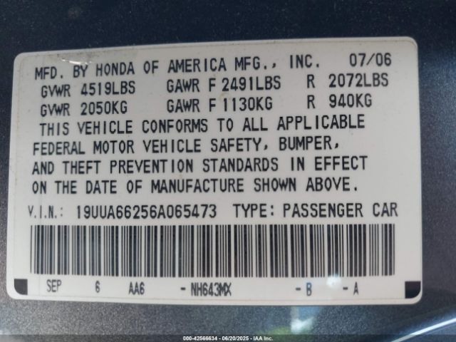 2006 ACURA TL 19UUA66256A065473 Photo 8