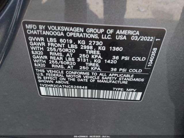 2022 VOLKSWAGEN ATLAS 1V2HR2CA7NC526848 Photo 8