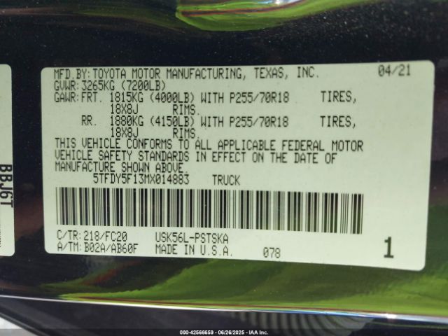 2021 TOYOTA TUNDRA 5TFDY5F13MX014883 Photo 8
